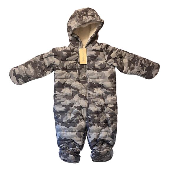 First Impressions Baby Camo Quilted Snowsuit Faux Sherpa Lining - 12 M - Gray